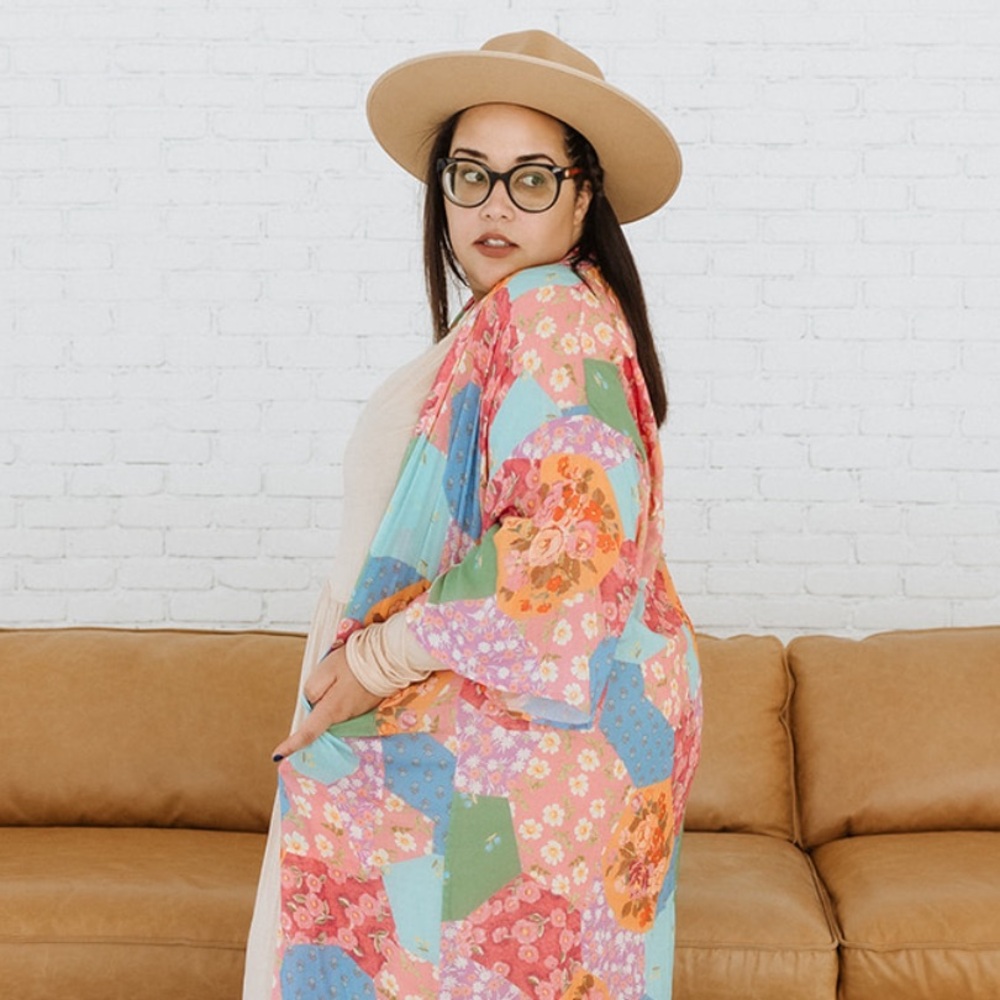 Spell Floral Multicolor Freda Patchwork Kimono Robe in Lolly